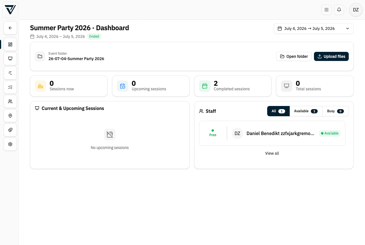 Event dashboard with the event folder