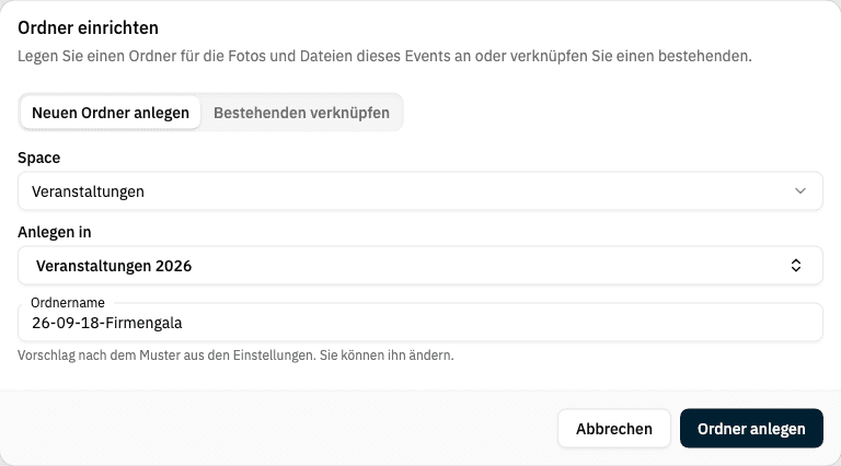 Dialog „Ordner einrichten“