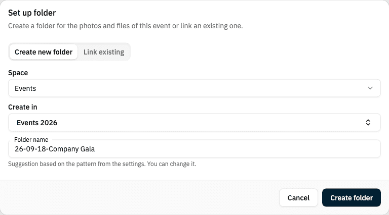 The "Set up folder" dialog