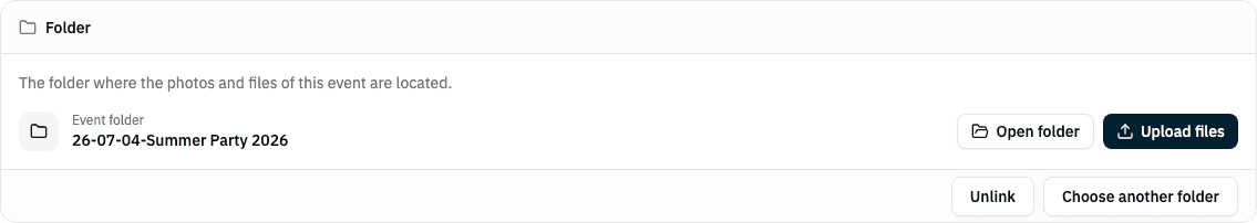 The "Folder" section in the settings of an event