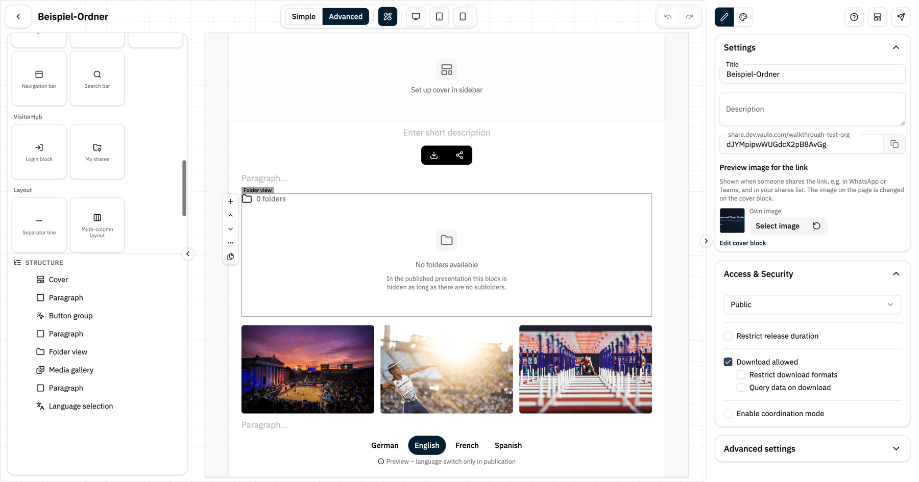 Block menu in Presentation Studio with the VisitorHub category