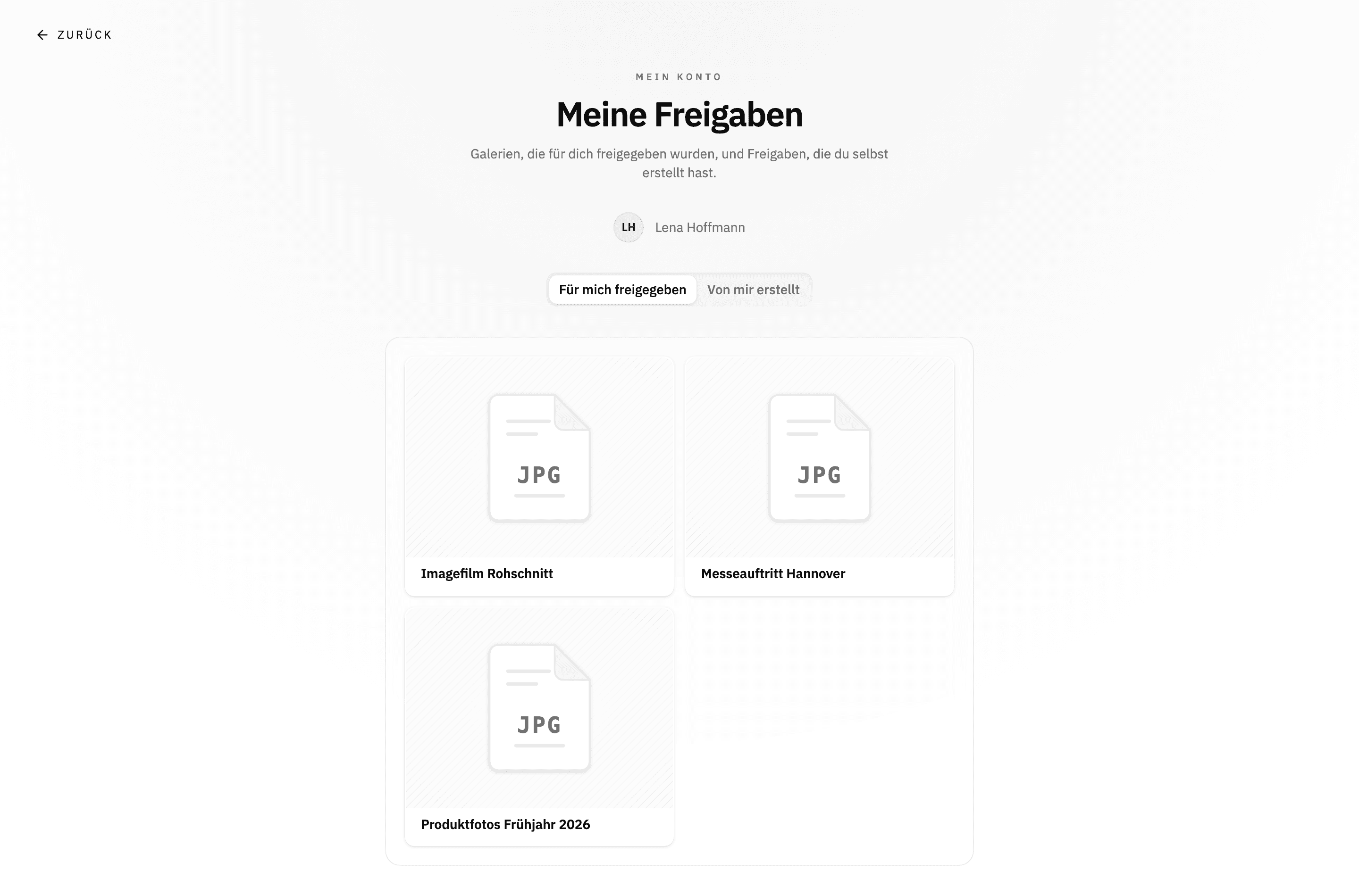 Die Seite Meine Freigaben mit der Liste Für mich freigegeben