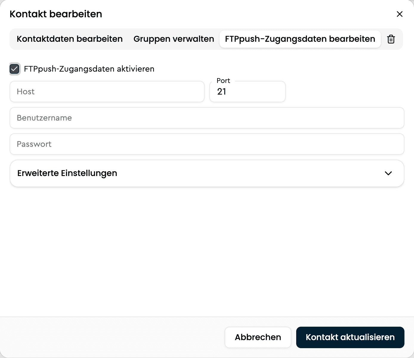 FTPpush im Kontakt aktivieren