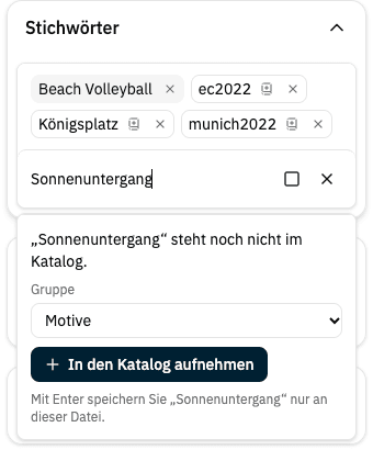 Adding a keyword to the catalog