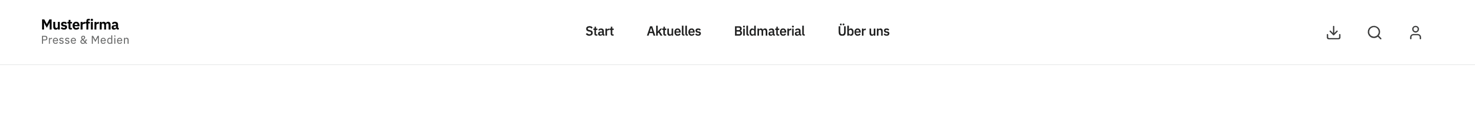 Published navigation bar with branding, four menu items, and one quick action