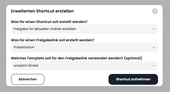 Shortcut aufnehmen