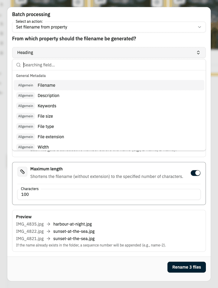 Choosing the property for the filename