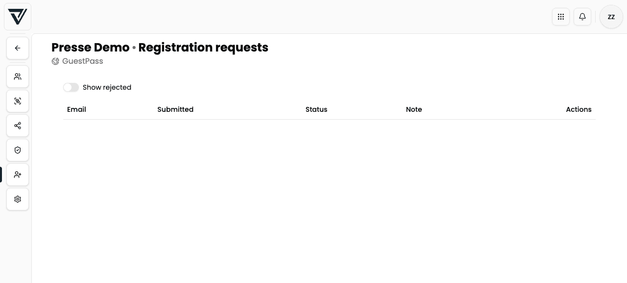 Registration requests tab