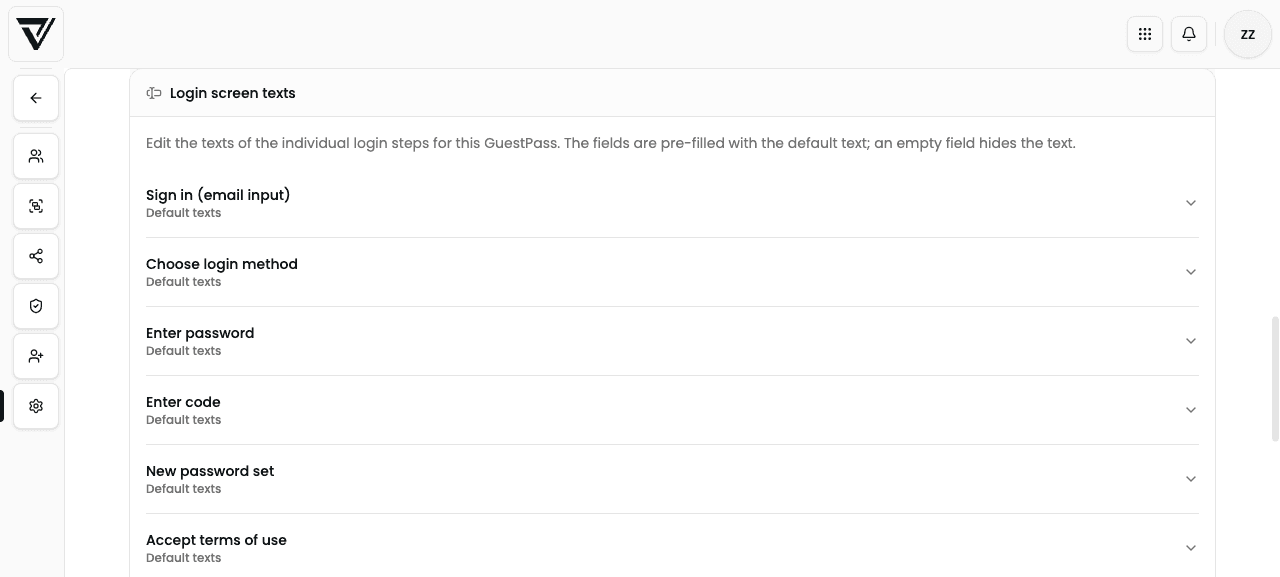 Sign-in screen texts for individual steps