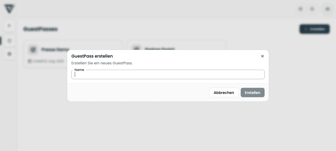 Dialog „VisitorHub erstellen“ mit Namensfeld