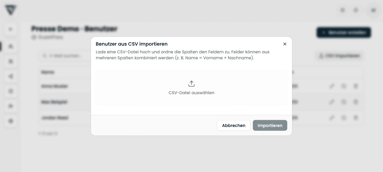Dialog „Benutzer aus CSV importieren“