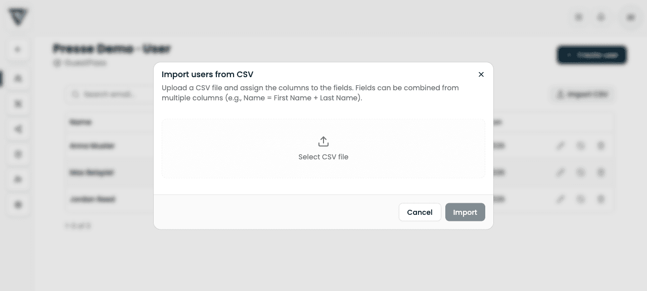 Import users from CSV dialog