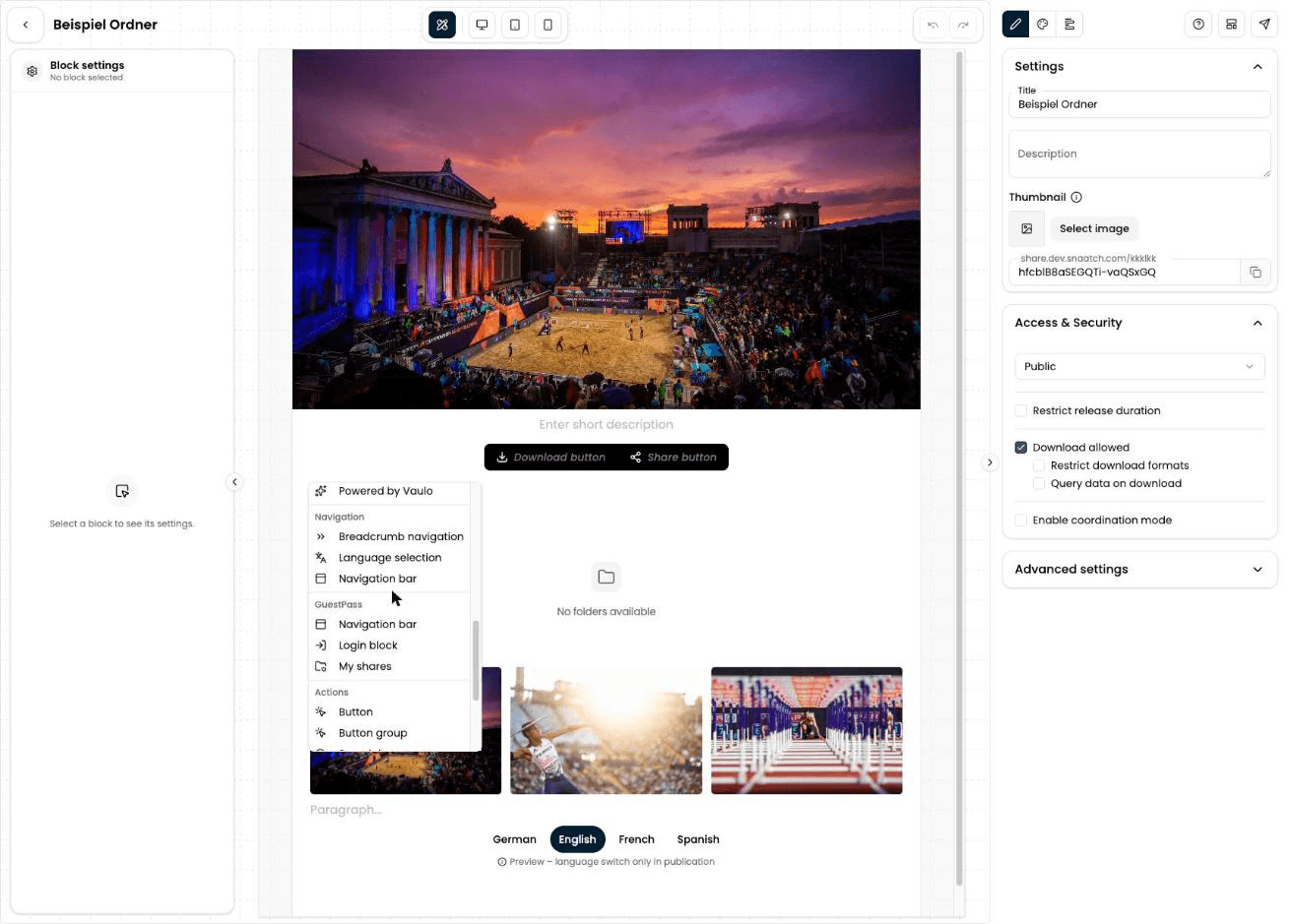 Block menu in Presentation Studio with the VisitorHub category