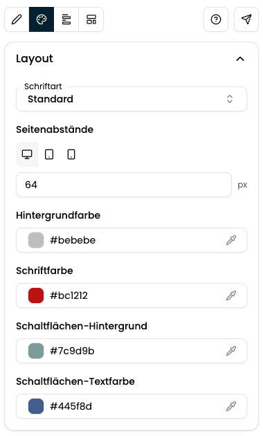 Rechte Sidebar im Presentation Studio mit Design-Reiter